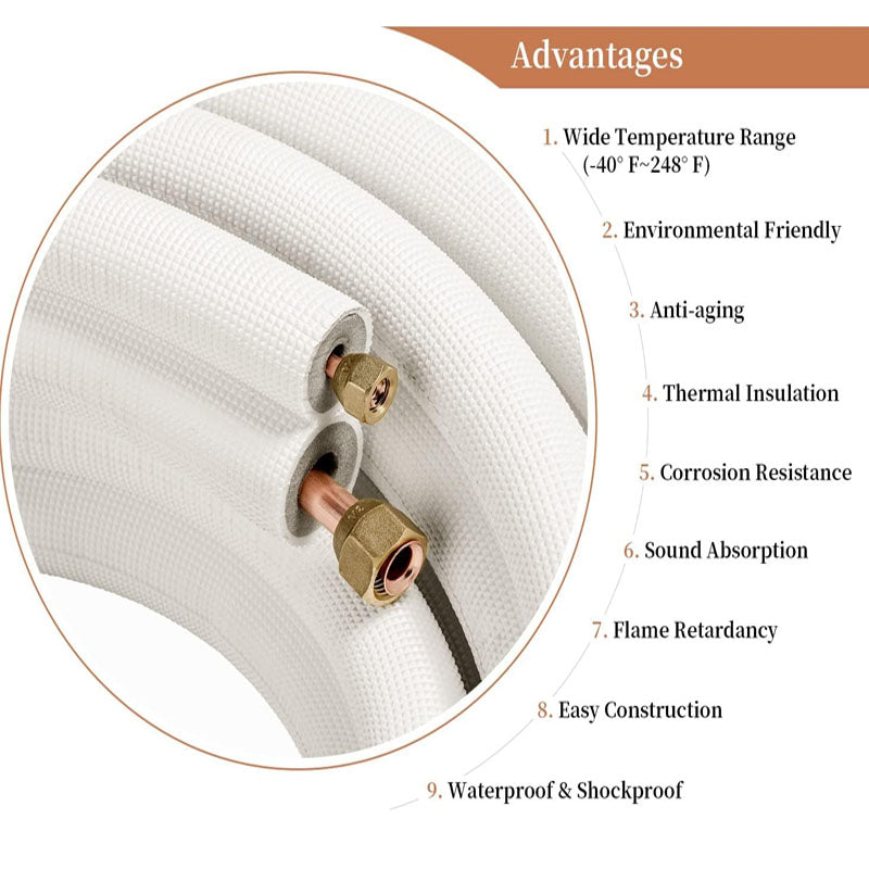 10 Ft. Mini Split Line Set 1/4" & 1/2" O.D. or 1/4" & 3/8" O.D.Twin Copper Pipes or Air Conditioner HVAC Refrigeration and Heating Equipment
