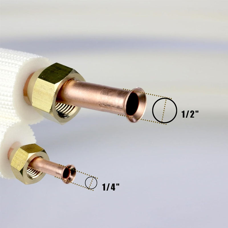 13FT Mini Split Line Set 1/4" & 1/2" O.D or 1/4" & 3/8" O.D Copper Pipes Tubing for Mini Split Air Conditioning or Heating Pump Equipment and HVAC with Flared Nuts