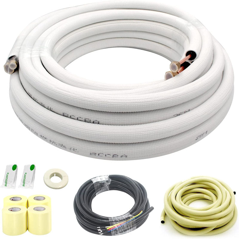 33FT Mini Split Line Set 1/4" & 1/2" O.D or 3/8" Copper Pipes Tubing and 3/8" White Thickened PE Insulation Coil for Air Conditioning or Heating Pump Equipment & HVAC with Rich Accessories
