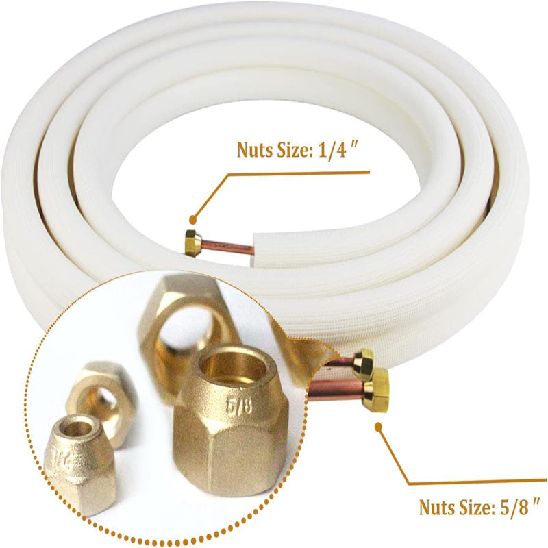 25 Ft Mini Split Copper Line Set 3/8" & 5/8" O.D Or 1/4" & 5/8" O.DCopper Pipes Tubing and Triple-Layer Insulation