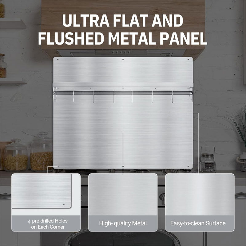 24 x 30 Inch Stainless Steel Kitchen Backsplash, Wall Backsplash, With Built-In Storage Racks And Hanging Racks