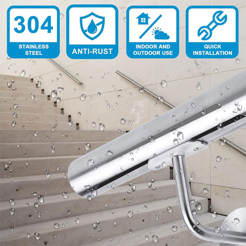 3ft Modern Stair Handrail Kit, Wall Mounted 1.6 Inch Steel Round Stair Railing For Outdoor Indoor Stairs Loft Porch Deck Handrail