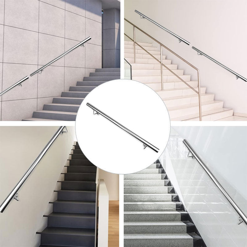 3ft Modern Stair Handrail Kit, Wall Mounted 1.6 Inch Steel Round Stair Railing For Outdoor Indoor Stairs Loft Porch Deck Handrail