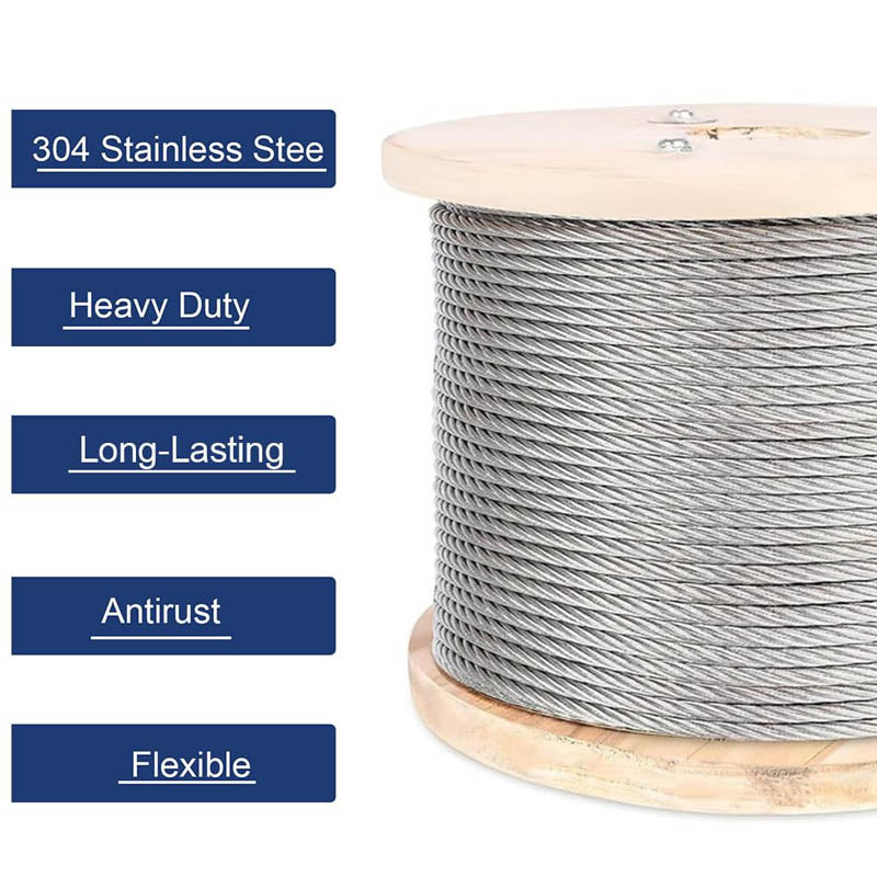 500FT 3/16 Inch 7x19 Stainless Steel Cable 304 Wire Rope Winch for Shade Sails, Deck and DIY Balustrade