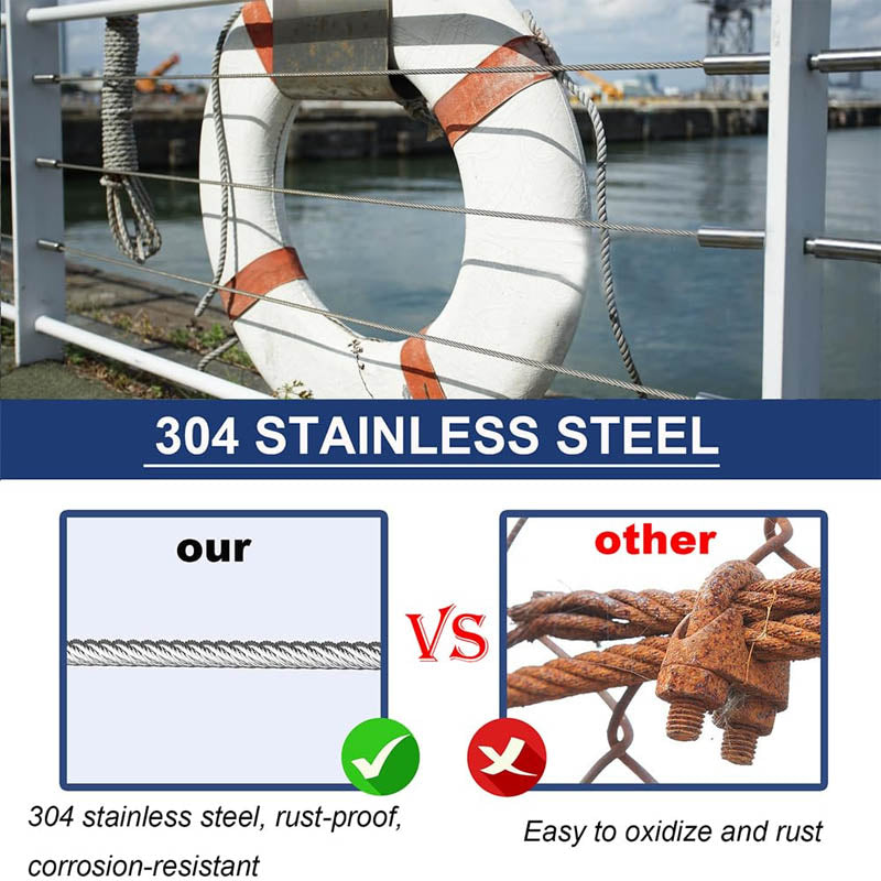 500FT 3/16 Inch 7x19 Stainless Steel Cable 304 Wire Rope Winch for Shade Sails, Deck and DIY Balustrade