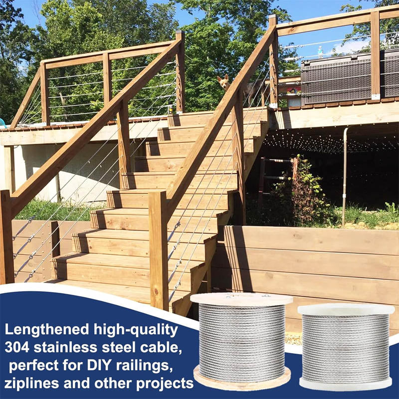 500FT 3/16 Inch 7x19 Stainless Steel Cable 304 Wire Rope Winch for Shade Sails, Deck and DIY Balustrade