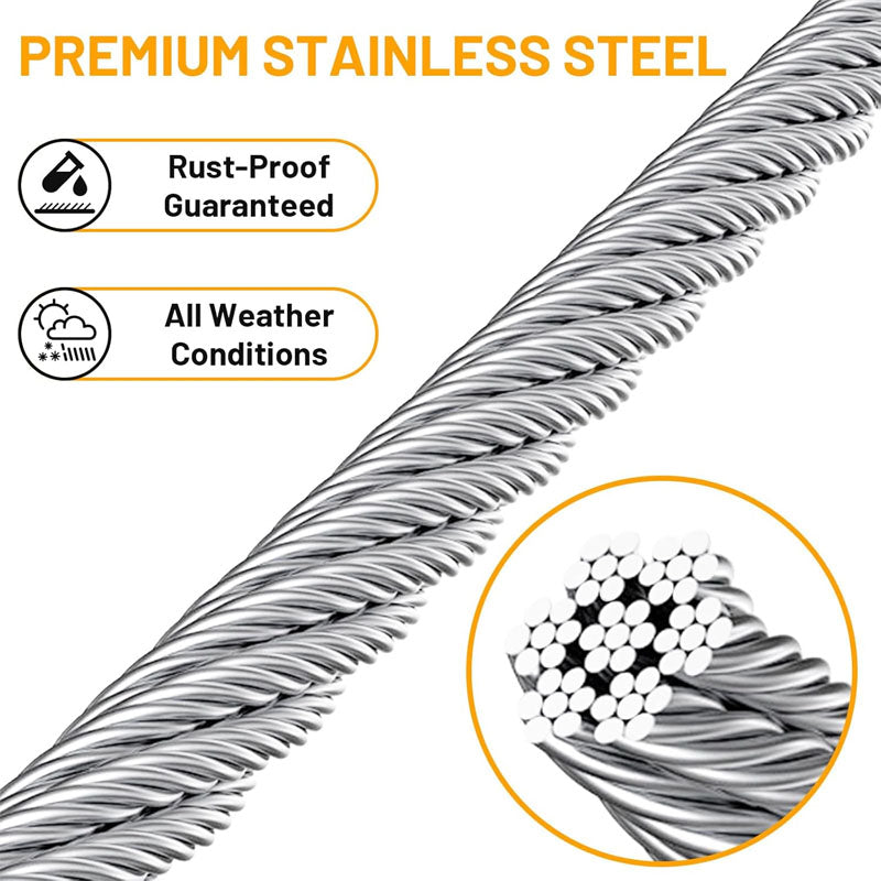 500FT 1/8" Stainless Steel Cable T316 Wire Rope Cable for Deck Cable Railing Kit 7x7 Strands Aircraft Cable for Stair Fence Deck Railing