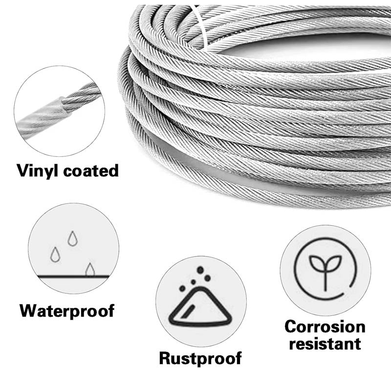Stainless Steel Cable 1/8" Wire Rope Kit 200FT Turnbuckles for Cables Wire for Handrail Stair Decking Fence Outdoors