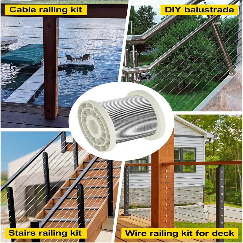 300FT 1/8 Stainless Steel Cable Wire Rope 316 Marine Grade, Braided Aircraft Cable 7x7 Strands