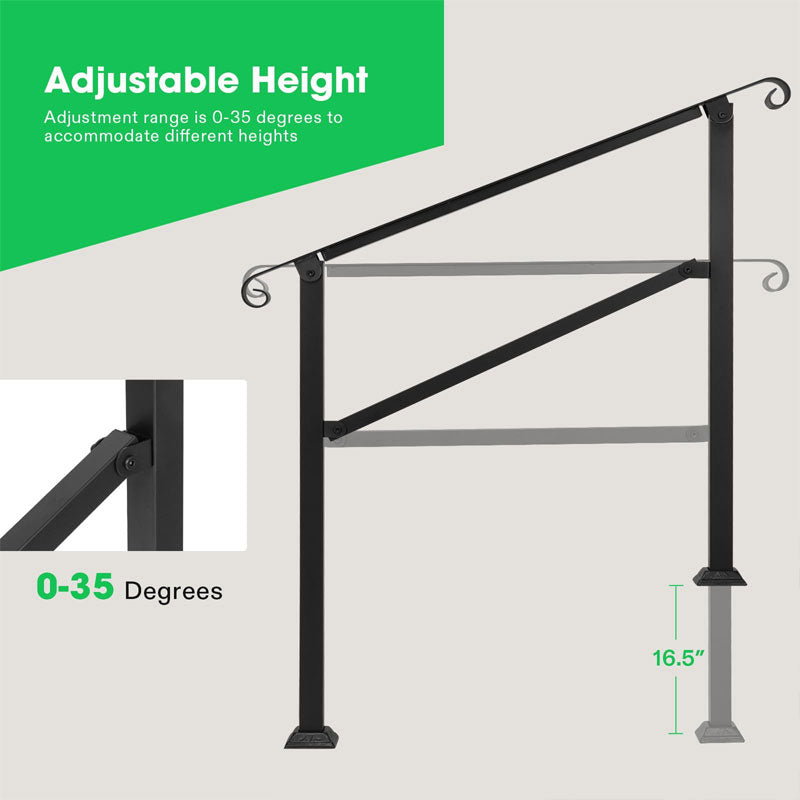 Wrought Iron 3 Step Outdoor Stair Handrail, Step Safety Non-Slip Stair Handrail, Suitable For Garden Courtyard