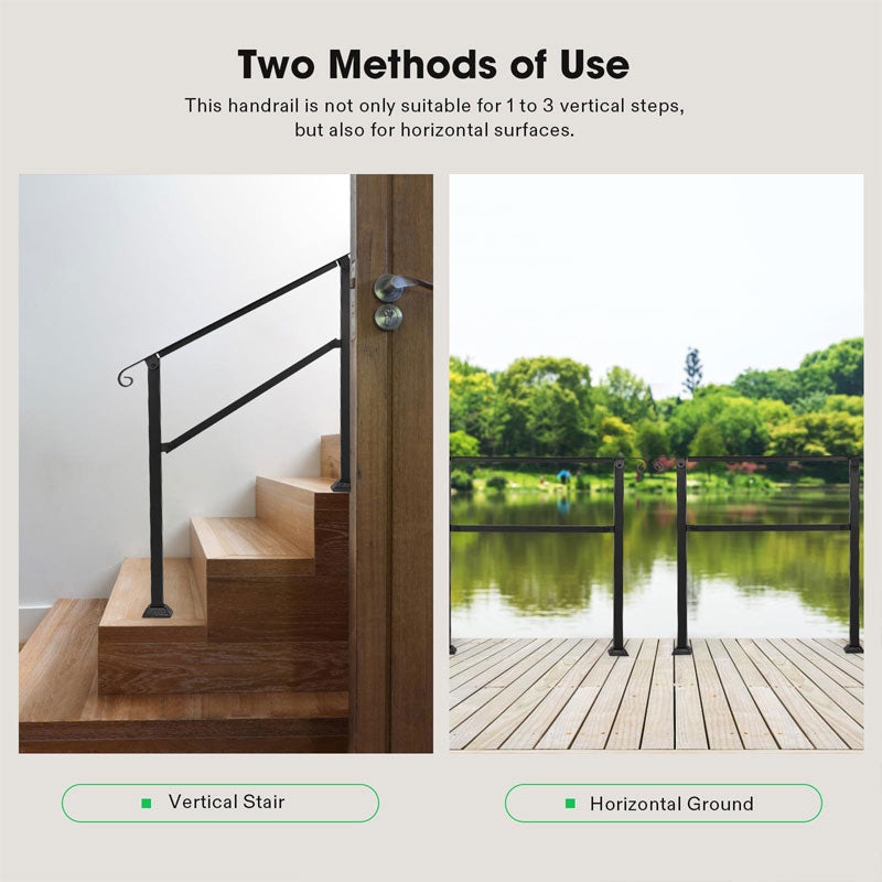 Wrought Iron 3 Step Outdoor Stair Handrail, Step Safety Non-Slip Stair Handrail, Suitable For Garden Courtyard