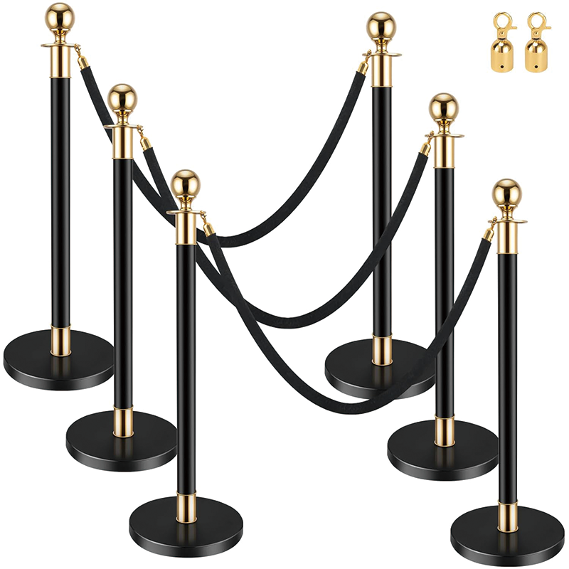 6Pcs Stanchion Set, Crowd Control Stanchions with 5 ft/1.5 m Black Velvet Rope for Movie Theater