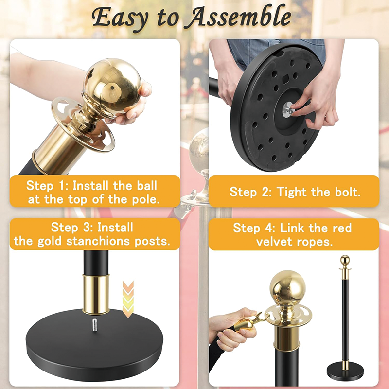 6Pcs Stanchion Set, Crowd Control Stanchions with 5 ft/1.5 m Black Velvet Rope for Movie Theater