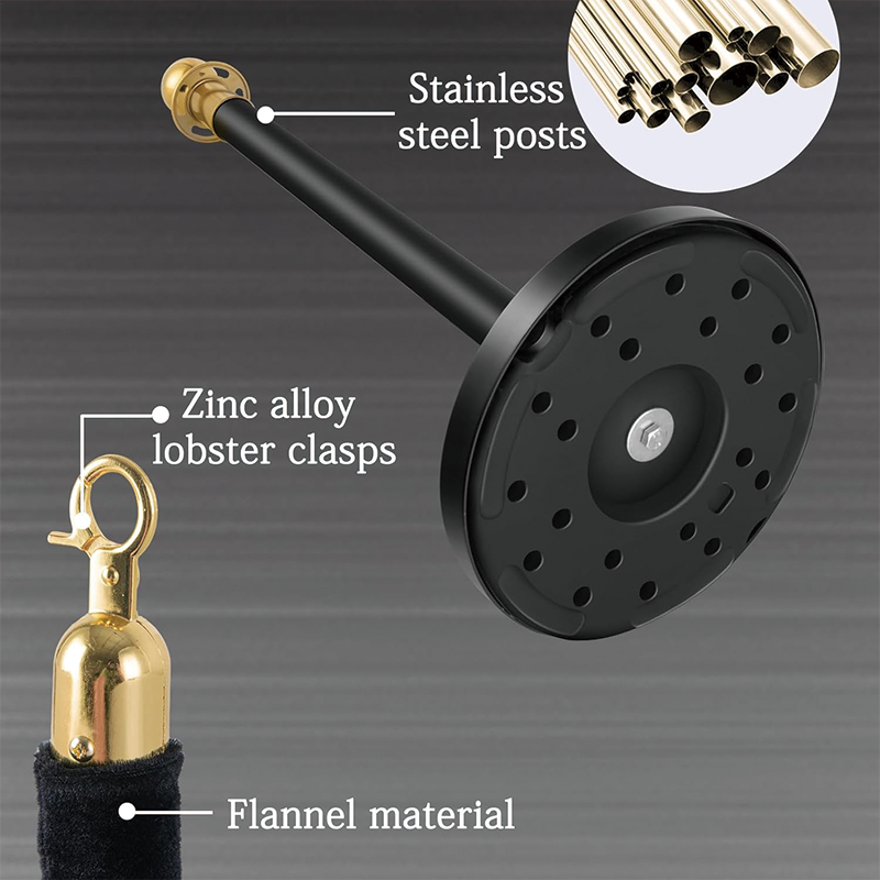 6Pcs Stanchion Set, Crowd Control Stanchions with 5 ft/1.5 m Black Velvet Rope for Movie Theater