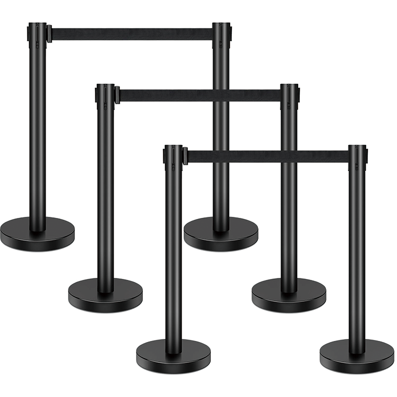 6 Pieces Stanchion Set, with 6.6ft/2 m Black Retractable Belt, Crowd Control Stanchion Retractable Belt Barriers