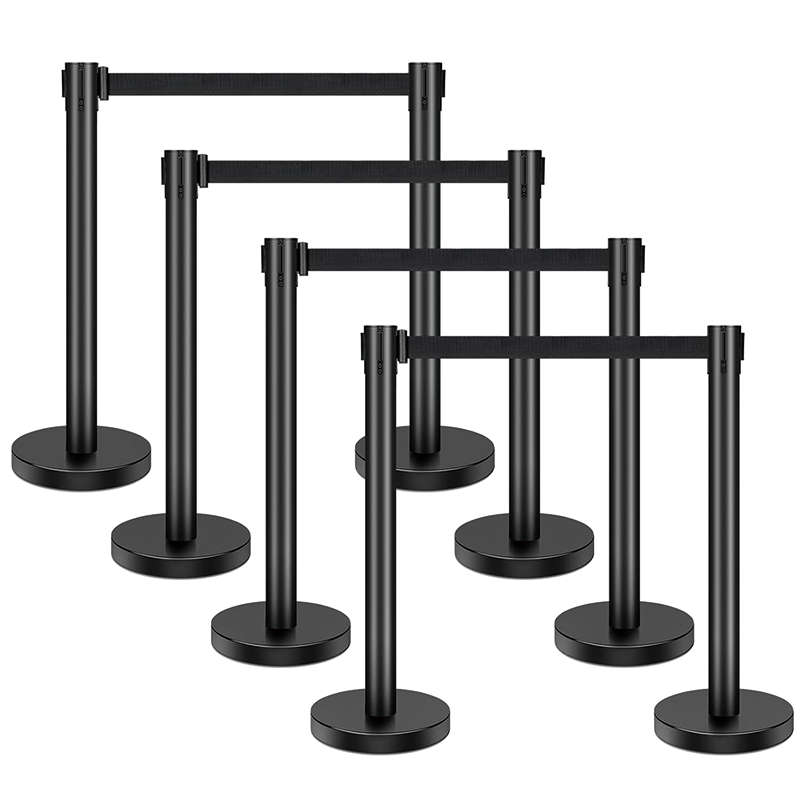 8 Pieces Stanchion Set, Crowd Control Stanchion with 6.6ft/2 m Black Retractable Belt, Easy Connect Assembly