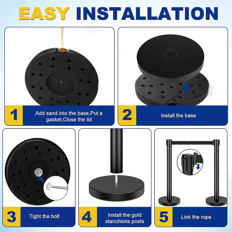 8 Pieces Stanchion Set, Crowd Control Stanchion with 6.6ft/2 m Black Retractable Belt, Easy Connect Assembly