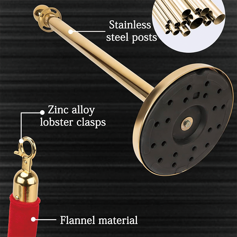 4Pcs Gold Stanchion Set, Crowd Control Stanchions with 5 ft/1.5 m Red Velvet Rope for Movie Theater