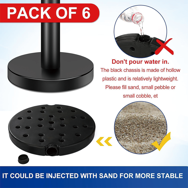 6 Pieces Stanchion Set, with 6.6ft/2 m Black Retractable Belt, Crowd Control Stanchion Retractable Belt Barriers