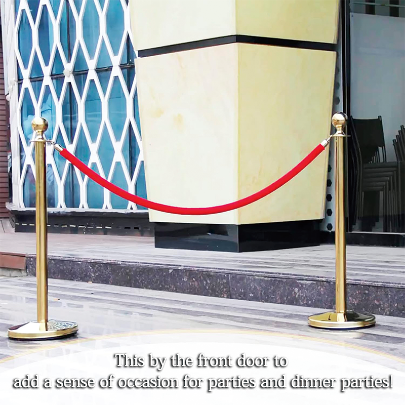 4Pcs Gold Stanchion Set, Crowd Control Stanchions with 5 ft/1.5 m Red Velvet Rope for Movie Theater