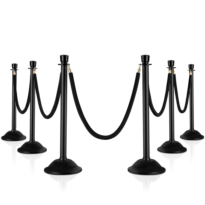 6PCS Stanchions Post, Plastic Crowd Control Stanchion, Sand/Stone Injection Hollow Base and Velvet Ropes Set for Party Supplies