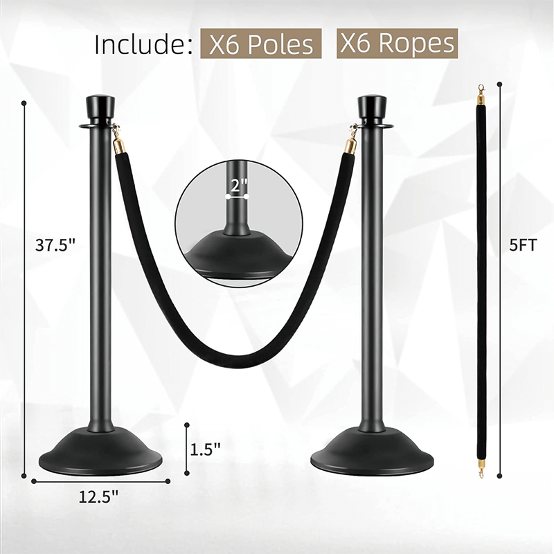 6PCS Stanchions Post, Plastic Crowd Control Stanchion, Sand/Stone Injection Hollow Base and Velvet Ropes Set for Party Supplies