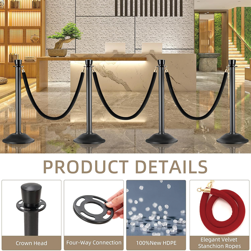 6PCS Stanchions Post, Plastic Crowd Control Stanchion, Sand/Stone Injection Hollow Base and Velvet Ropes Set for Party Supplies
