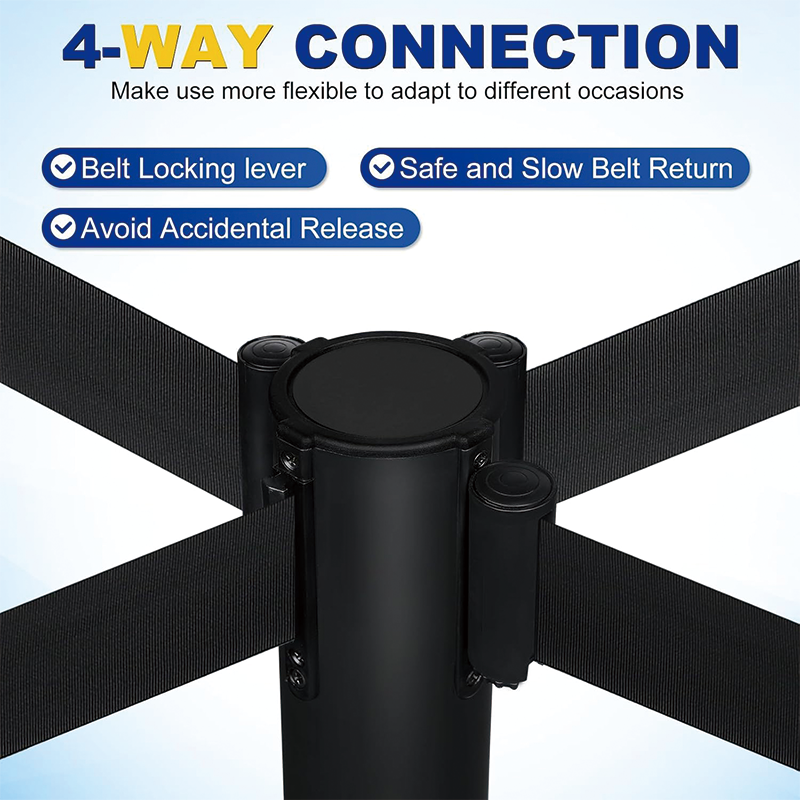 6 Pieces Stanchion Set, with 6.6ft/2 m Black Retractable Belt, Crowd Control Stanchion Retractable Belt Barriers