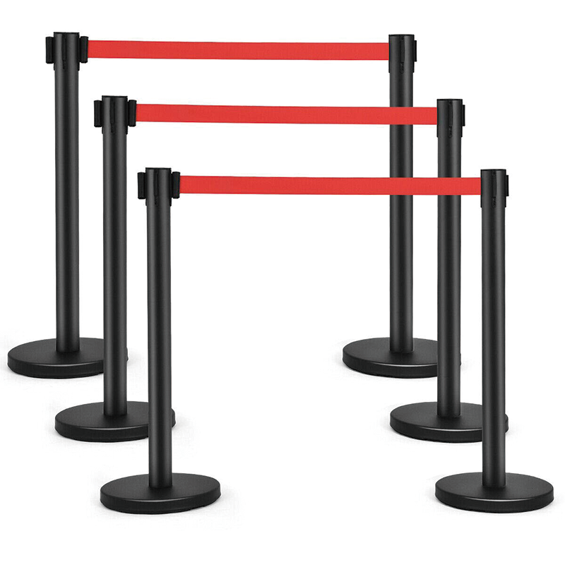 6Pcs Stanchions Set, Stainless Steel Crowd Control Barriers with 6.5' Retractable Belt, Easy Connect Assembly