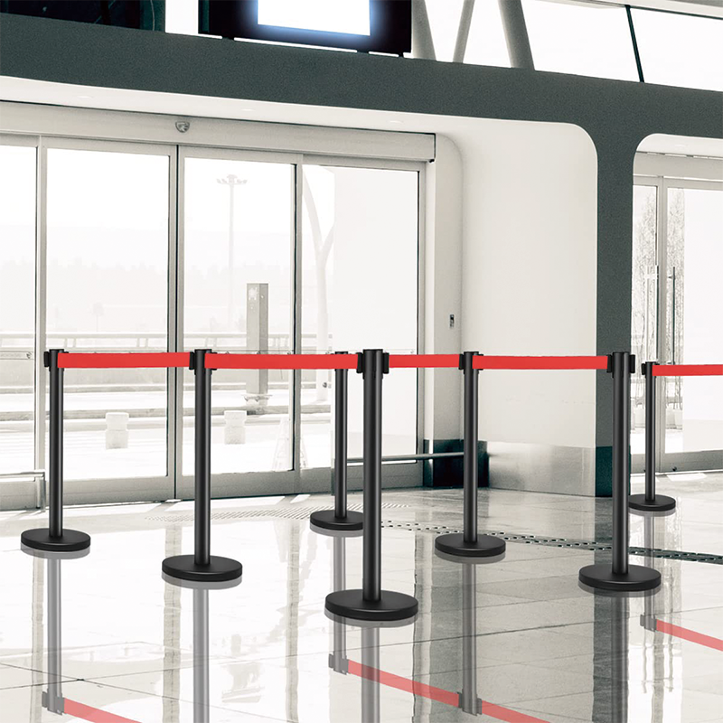 6Pcs Stanchions Set, Stainless Steel Crowd Control Barriers with 6.5' Retractable Belt, Easy Connect Assembly