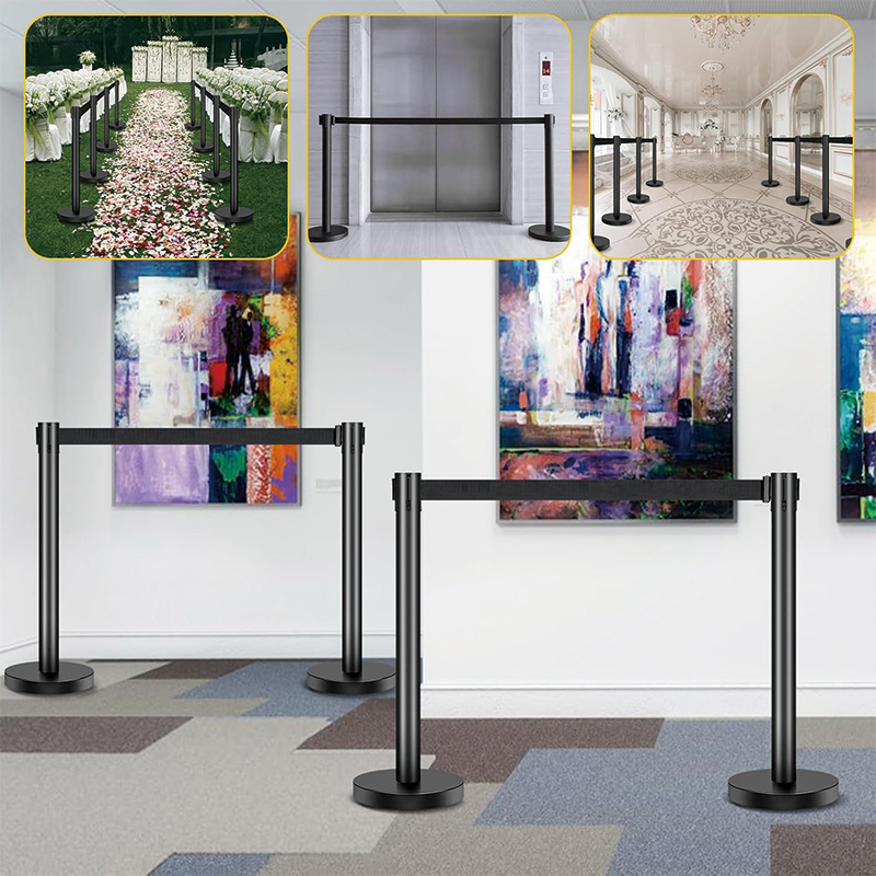 6 Pieces Stanchion Set, with 6.6ft/2 m Black Retractable Belt, Crowd Control Stanchion Retractable Belt Barriers