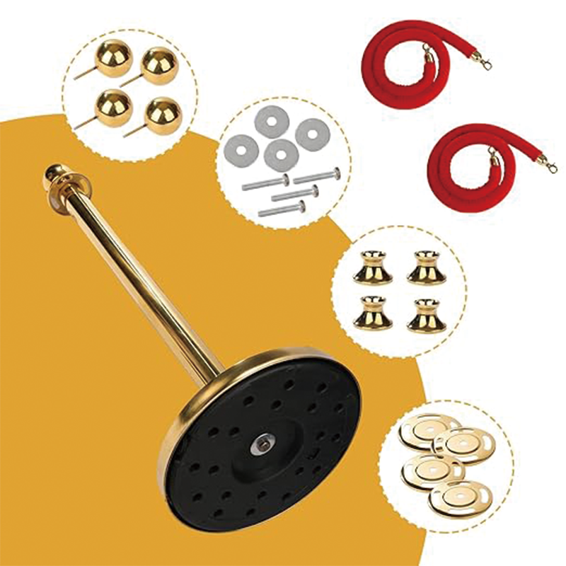 Stainlsse Steel Stanchion Post,5 FT Red Carpet Ropes, Stainless Steel Gold Stanchion with Ball Top, Red Crowd Control Barrier Used for Theaters, Party, Wedding, Exhibition, Ticket Offices 2 Pack Sets