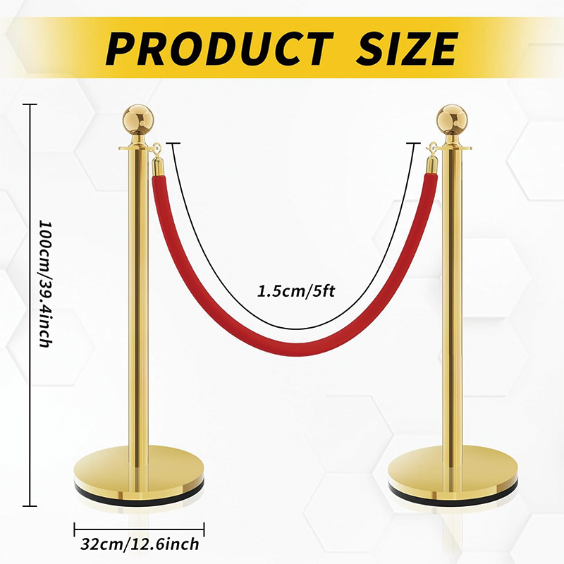 6PCS Gold Stanchion Post, 5 ft Red Velvet Rope Red Carpet Ropes Stainless Steel Gold Stanchions for Theaters, Parties, Wedding, Exhibition