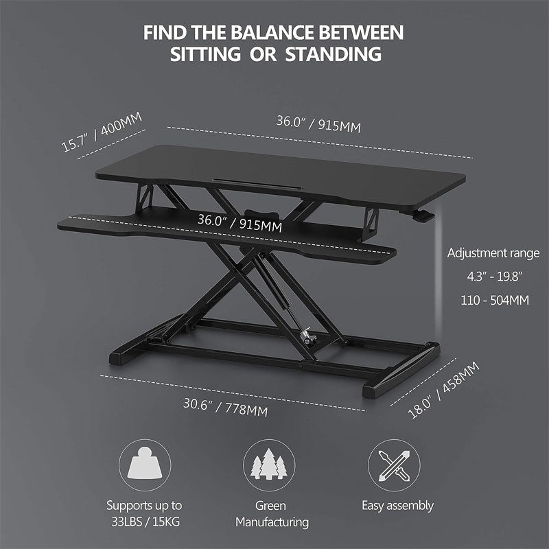 Height Adjustable Standing Desk, Standing Desk Desktop Workstation For Laptop Dual Monitor Stand Black