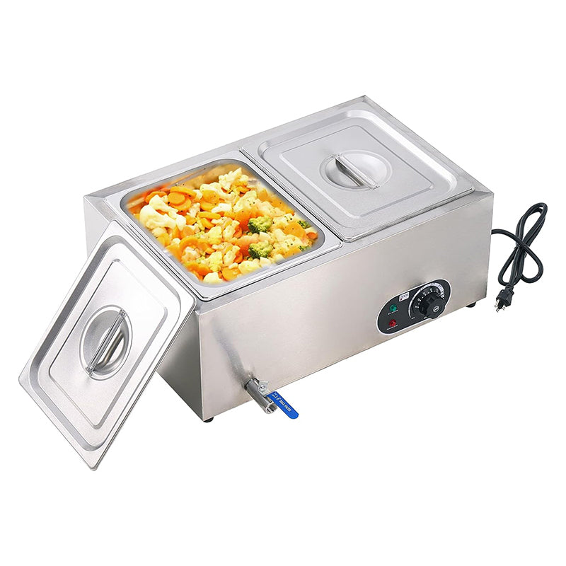 2-Pan 23Qt Stainless Steel Food Warmer 1200W Electric Steam Table Commercial Food Warmer Buffet for Parties Catering and Restaurants