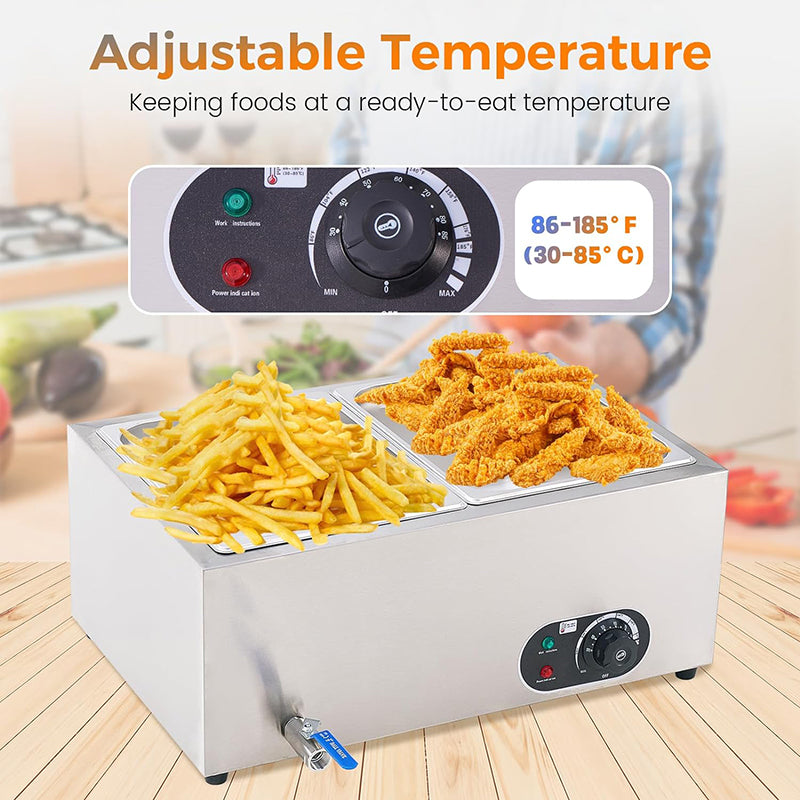2-Pan 23Qt Stainless Steel Food Warmer 1200W Electric Steam Table Commercial Food Warmer Buffet for Parties Catering and Restaurants