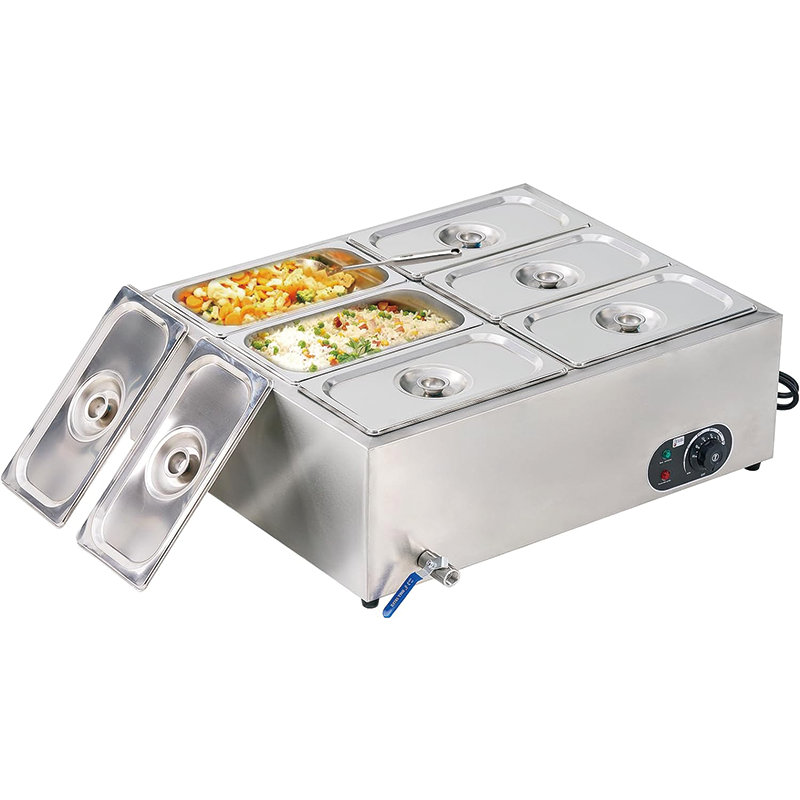 6-Pan Commercial Food Warmer, 1200W Stainless Steel Electric Steam Table for Catering and Restaurants