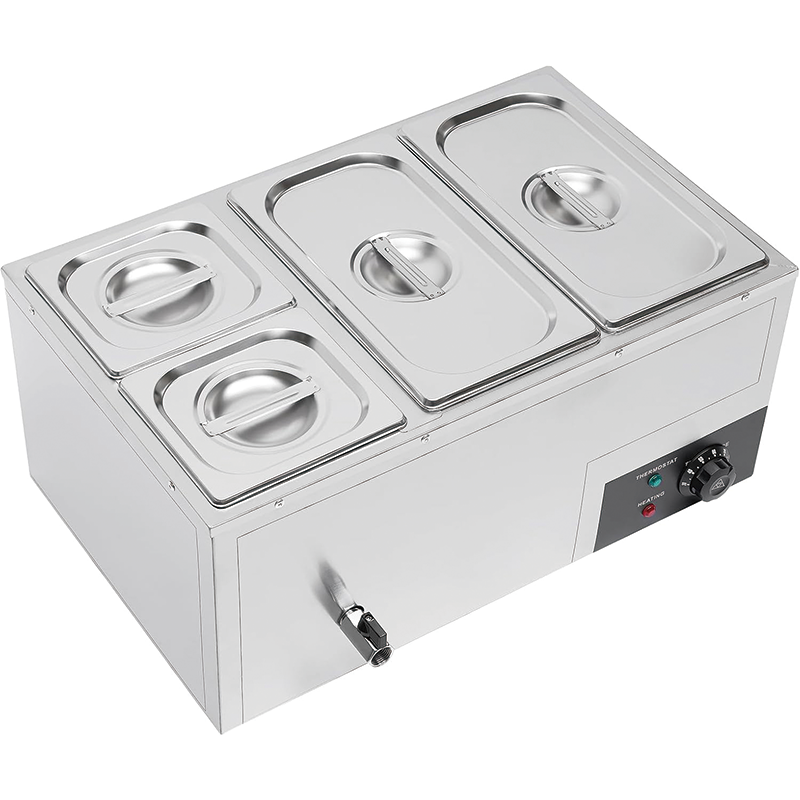 110V Commercial Food Warmer, 4 Pan Stainless Steel 850W Electric Countertop Steam Table for Catering and Restaurants Use