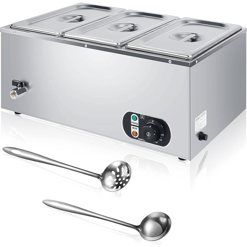 110V Electric Commercial Food Warmer, Countertop Stainless Steel Buffet Bain Marie with Temperature Control for Catering Restaurant Parties
