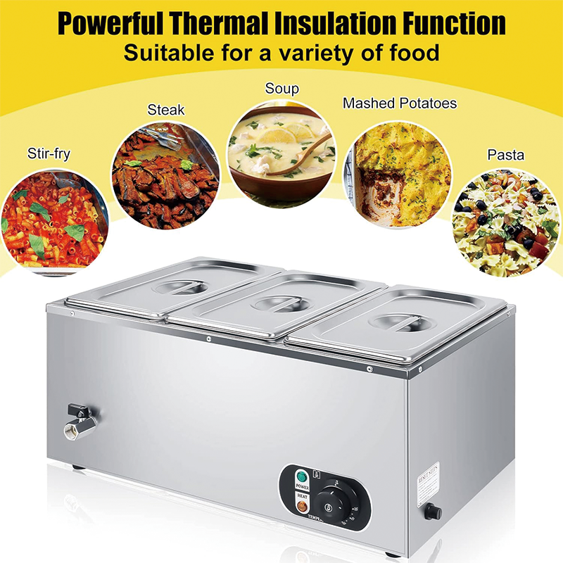 110V Electric Commercial Food Warmer, Countertop Stainless Steel Buffet Bain Marie with Temperature Control for Catering Restaurant Parties