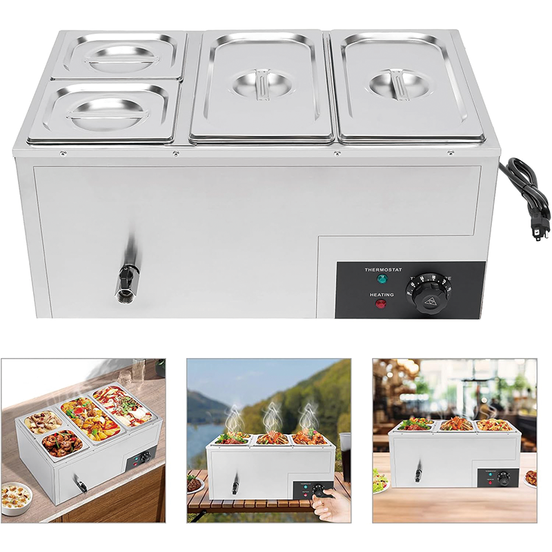 110V Commercial Food Warmer, 4 Pan Stainless Steel 850W Electric Countertop Steam Table for Catering and Restaurants Use