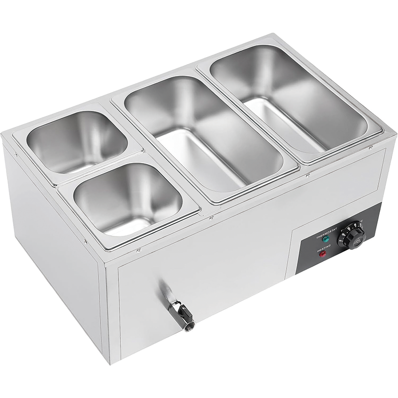 110V Commercial Food Warmer, 4 Pan Stainless Steel 850W Electric Countertop Steam Table for Catering and Restaurants Use