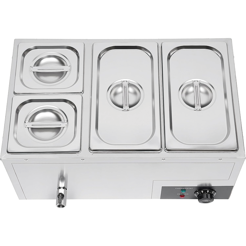 110V Commercial Food Warmer, 4 Pan Stainless Steel 850W Electric Countertop Steam Table for Catering and Restaurants Use