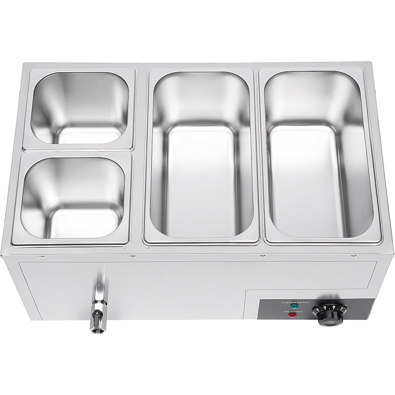 110V Commercial Food Warmer, 4 Pan Stainless Steel 850W Electric Countertop Steam Table for Catering and Restaurants Use