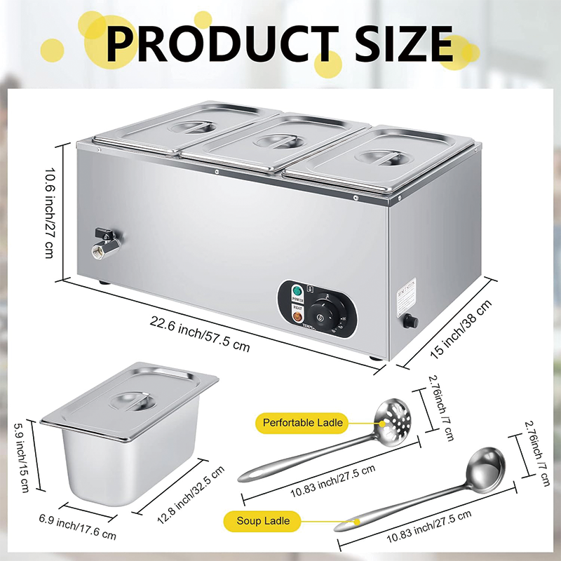 110V Electric Commercial Food Warmer, Countertop Stainless Steel Buffet Bain Marie with Temperature Control for Catering Restaurant Parties