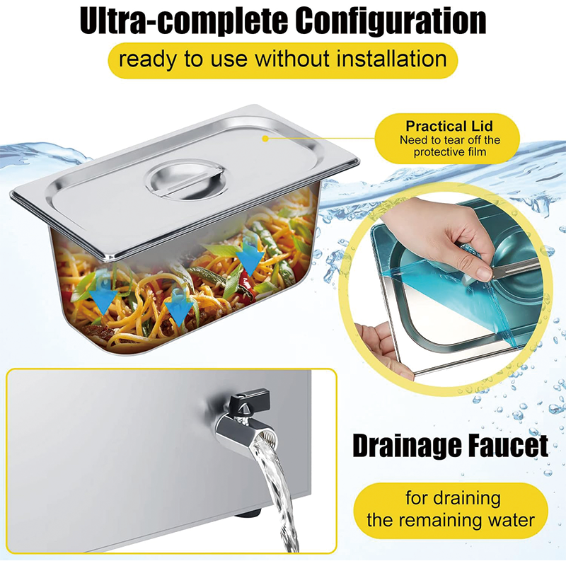 110V Electric Commercial Food Warmer, Countertop Stainless Steel Buffet Bain Marie with Temperature Control for Catering Restaurant Parties