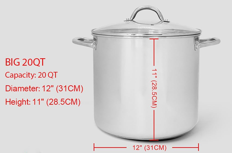 Stock Pots Commercial Grade Large Stockpot 20 Quart with Lid - Nickel Free Stainless Steel Cookware - Healthy Polished Stockpot - Heavy Duty Induction Stockpot