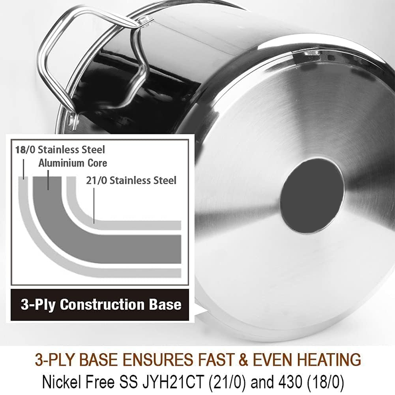 Stock Pots Commercial Grade Large Stockpot 20 Quart with Lid - Nickel Free Stainless Steel Cookware - Healthy Polished Stockpot - Heavy Duty Induction Stockpot