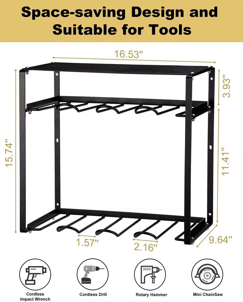 Heavy Duty Tool Shelf With 8 Drill Slots Power Tool Rack Organizer Power Tool Organizer Storage Rack