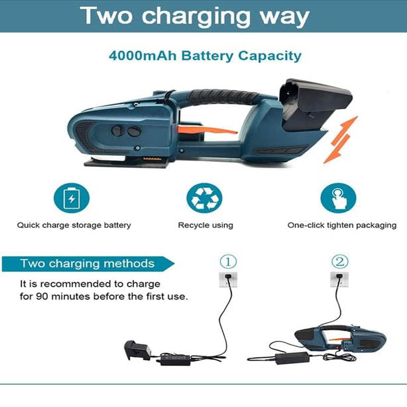 Strapping Machine for 1/2-5/8 Inch PP PET Strap Automatic Strapping Tool 2X4000mAh Battery for Plastic Packaging